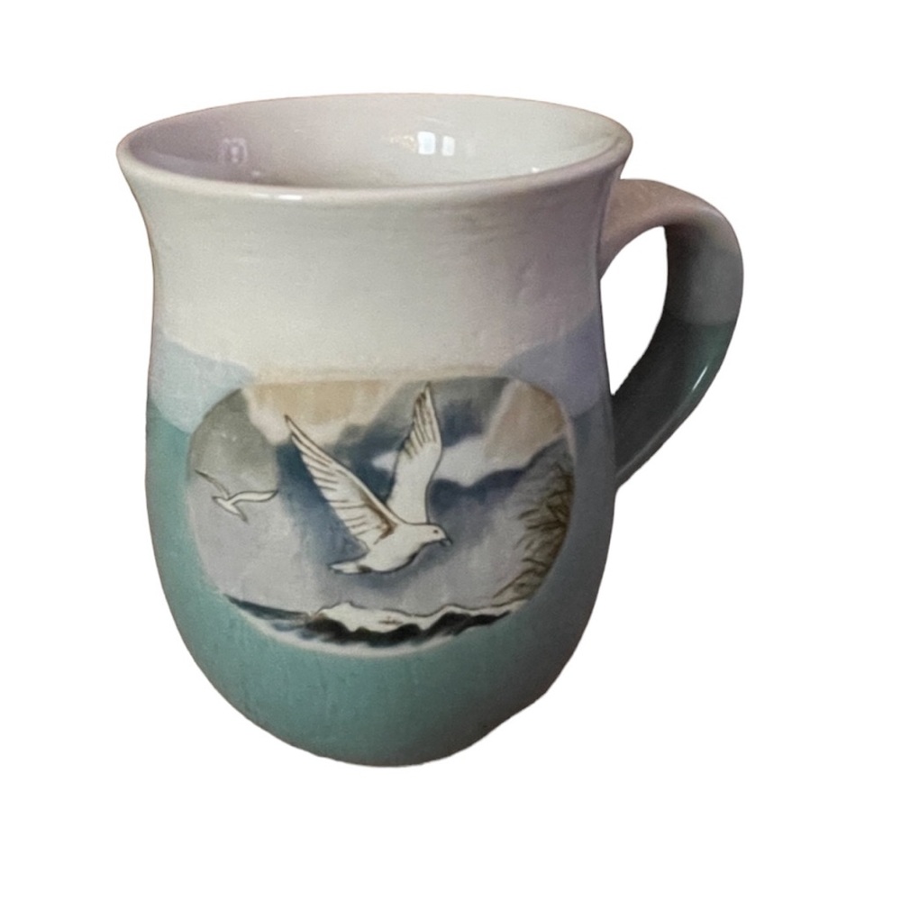 Stoneware Pottery Coffee Mug Seagulls Flying Over Waves at the Beach Livingston